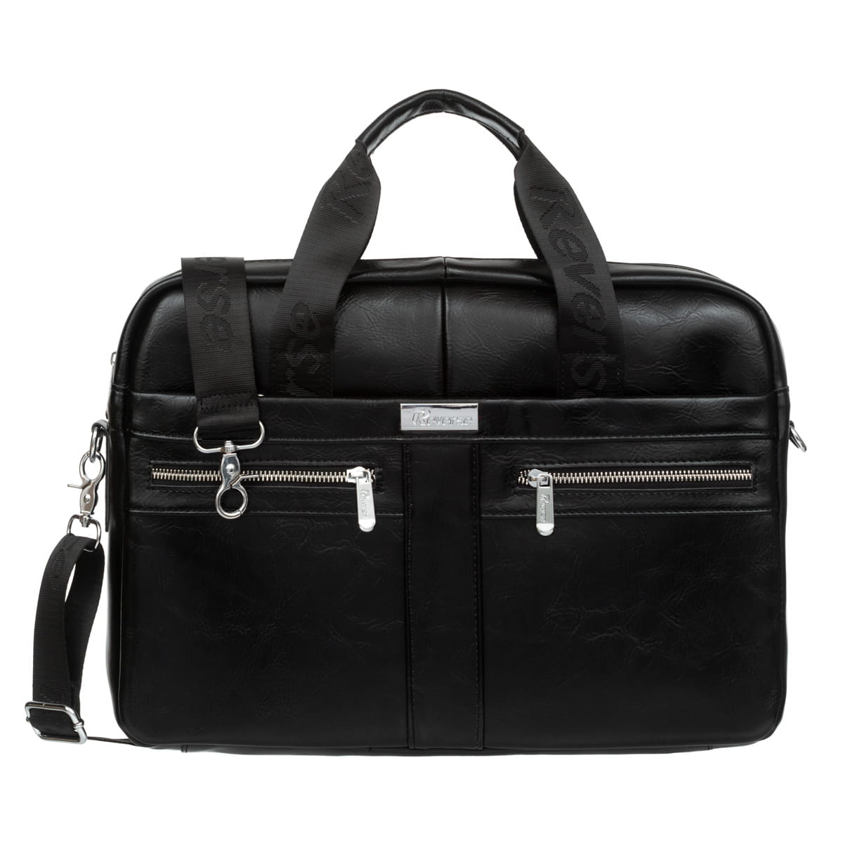 Geanta laptop Reverse, piele naturala, compartimentat, negru, pana la 17.3"