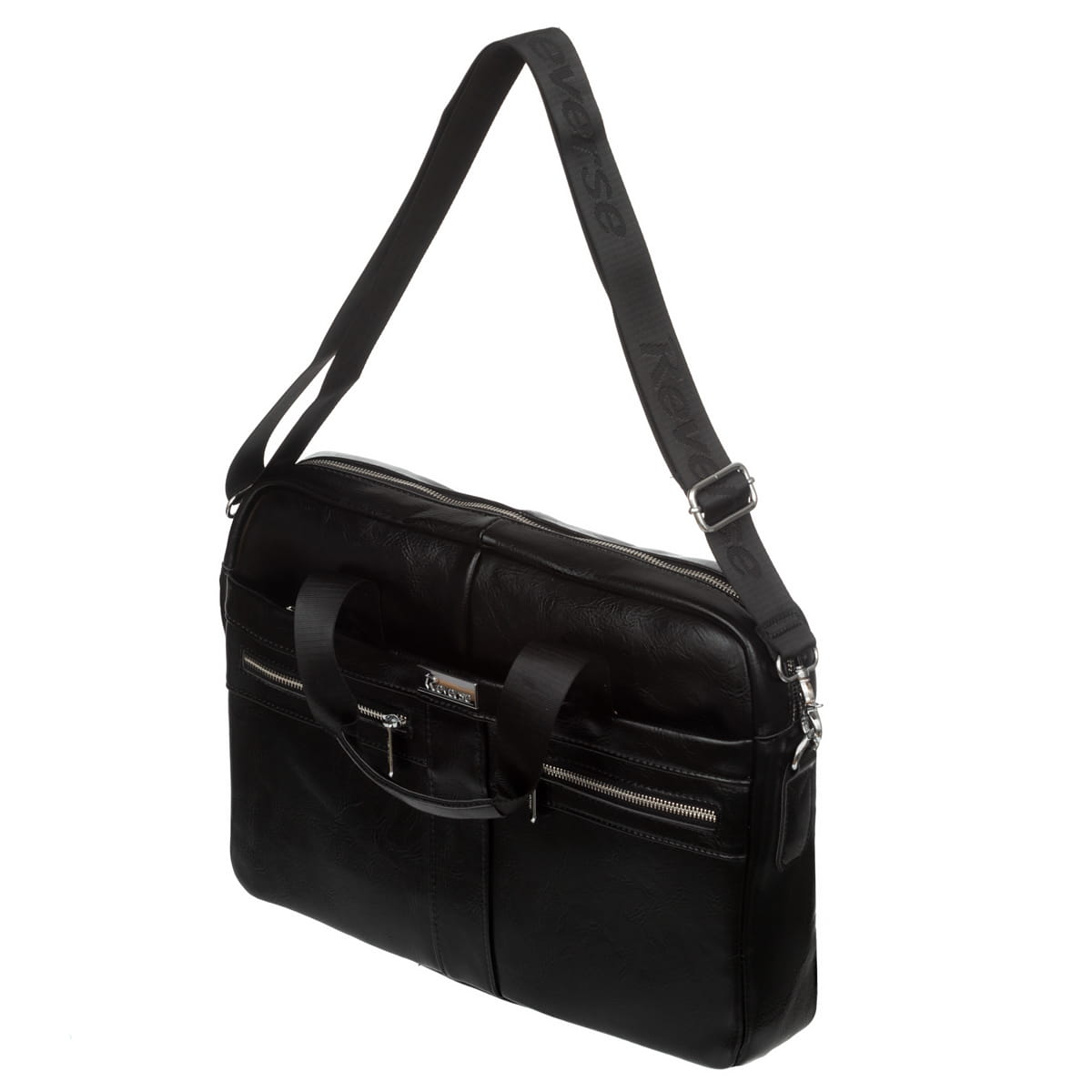 Geanta laptop Reverse, piele naturala, compartimentat, negru, pana la 17.3"