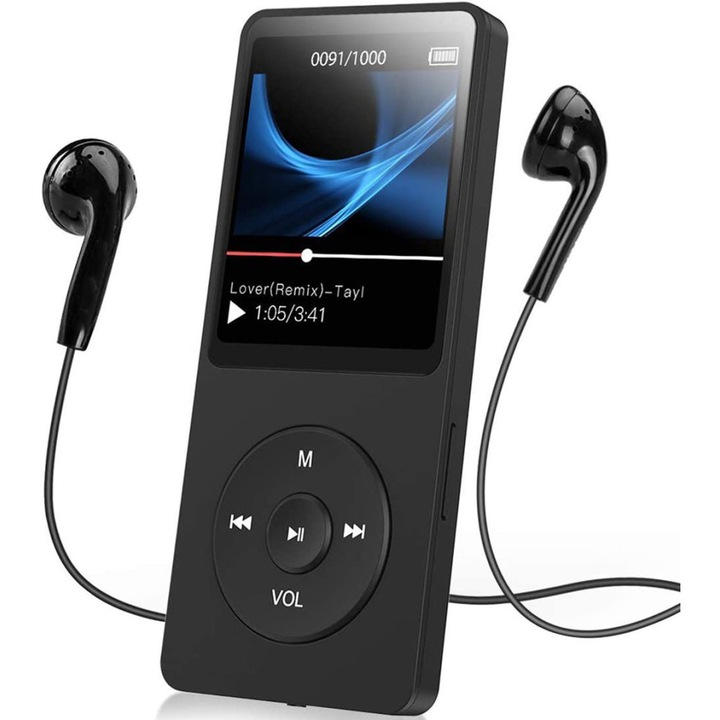MP3 lejátszó AGPTEK, 1,8 hüvelykes, Bluetooth 4.0, fekete, USB kábel