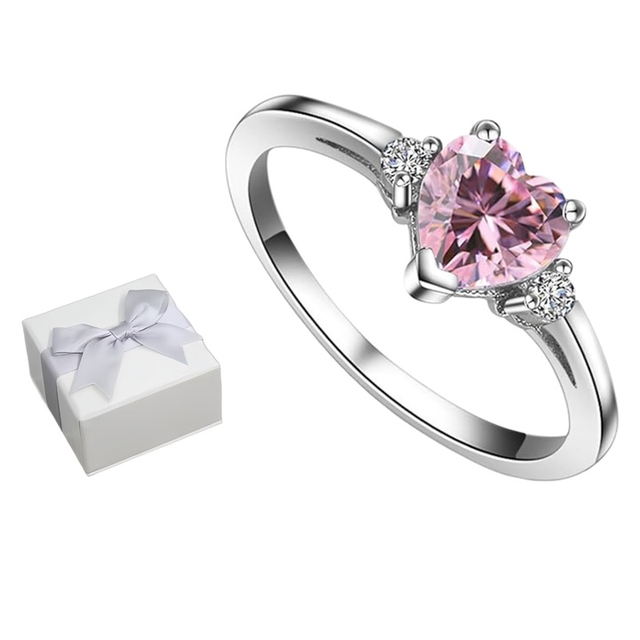 Inel de logodna VIDVIE, forma inima, opal alb, zirconiu, argintiu