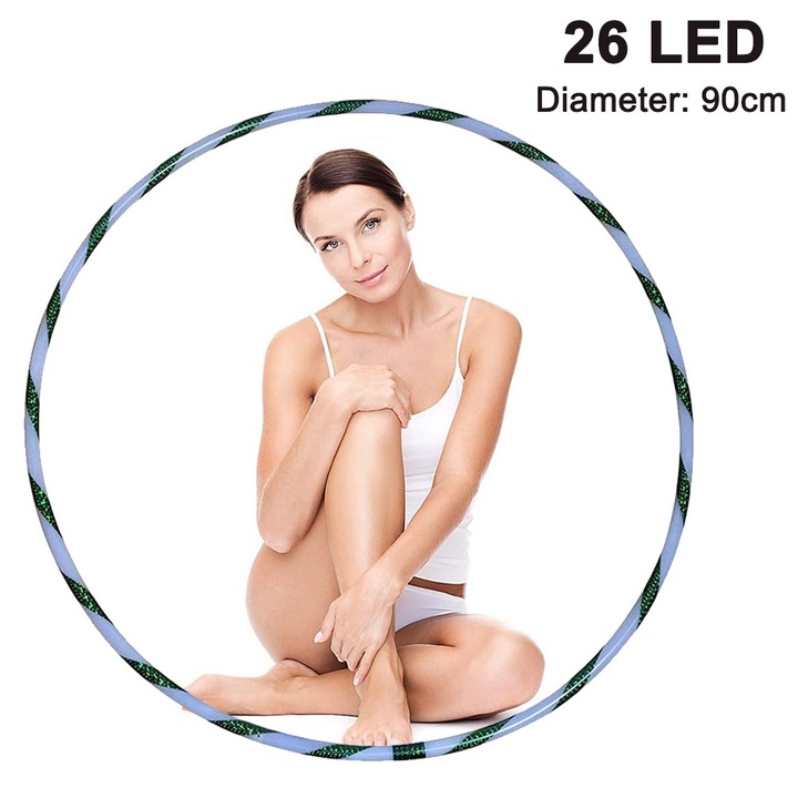 Színes LED sportgyűrű, 90cm, 26 LED, HDPE anyag