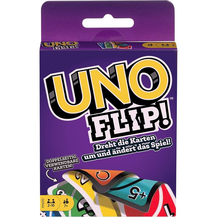 UNO FLIP kártyajáték, Mattel Games, 2 oldal, akciókártyák, 7+ év