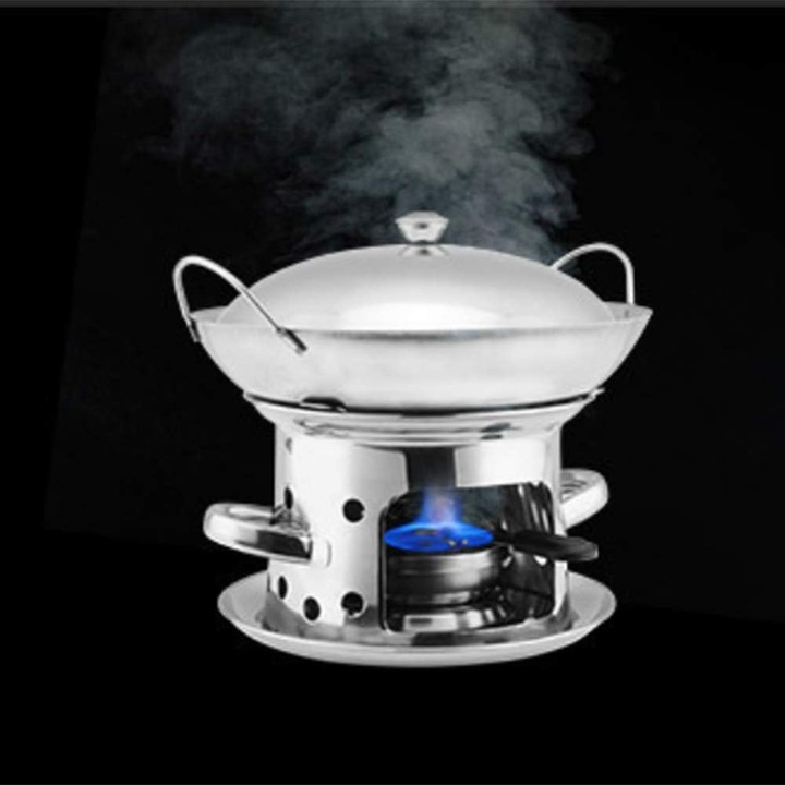 Arzator alcool pentru fondue, inox, reglabil, gri, 18x9.6cm