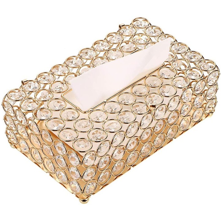 Suport servetele, Enforose, design cu sculpturi goale, cristale elegante, otel inoxidabil, 10x15x22cm