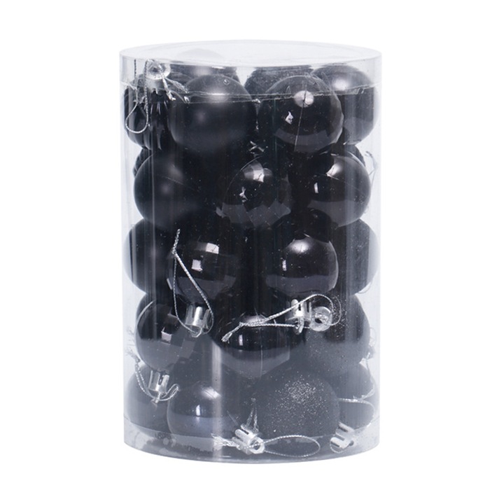 Set 34 Globuri de Craciun 4cm, AMRINUGL, gri-negru, materiale plastice, rezistente la socuri