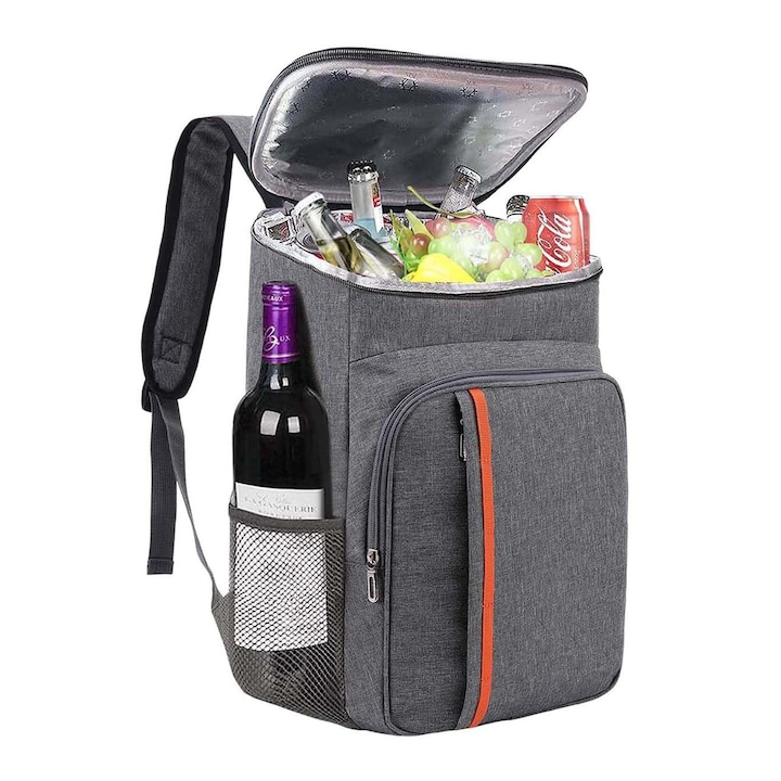 Geanta Termoizolanta Tip Rucsac Pentru Picnic, Zggzerg, 23L, Cu curea de umar reglabila, buzunare si fermoar, Impermeabil, Anti-pete, Pentru birou, munca, scoala, calatorii, 29 x 19 x 42cm, Panza de oxford, Gri