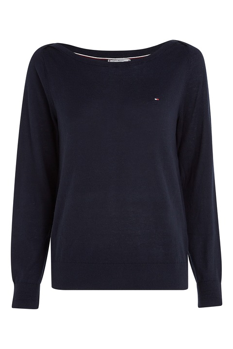 Tommy Hilfiger, Pulover tricotat fin din amestec de bumbac organic, Bleumarin