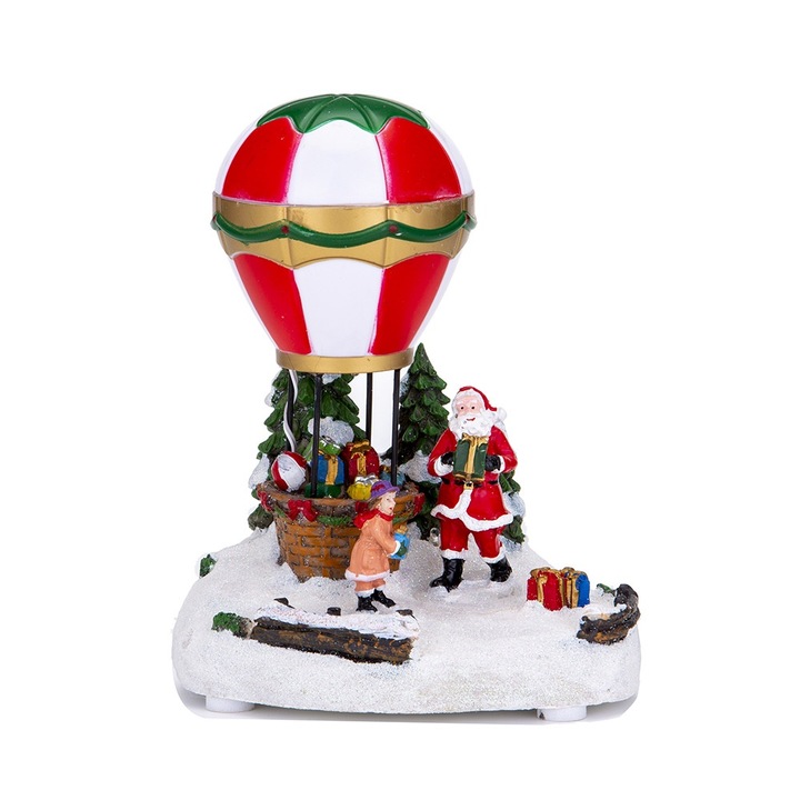 Figurina Craciun Cozevdnt, Casa de Zapada cu Balon Aer Cald, Multicolor, Material Rasina