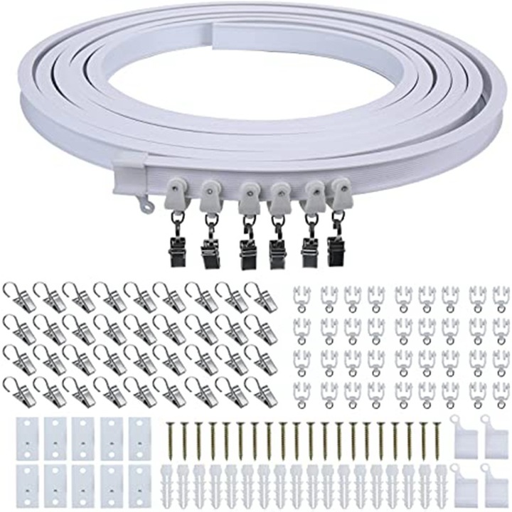Rqiurpn гъвкава корниза за пердета, PVC, бяла, 500 см, с включени аксесоари