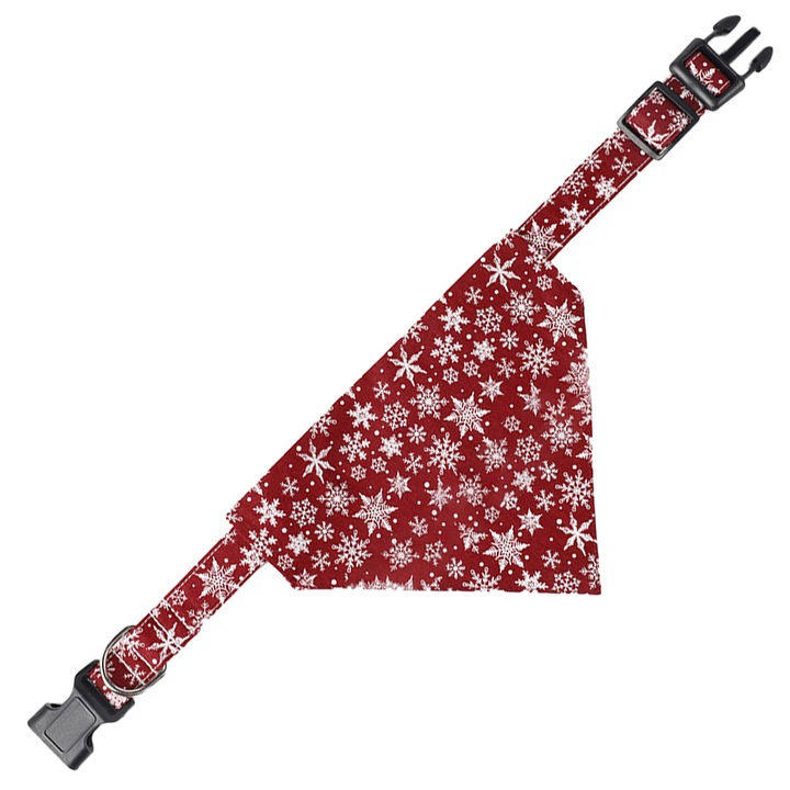 Set 1 x Zgarda, 1 x Bandana pentru caini, model Craciun, Alb/Rosu, L