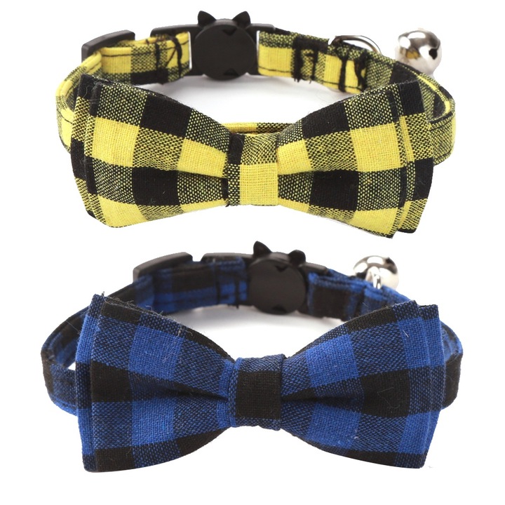 Set 2 x zgarda pisica cu funda, design carouri, 20-28cm, multicolor