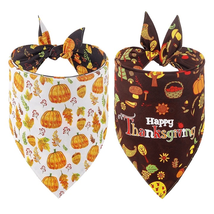Set 2 Bandane pentru caini, Design de toamna, 70 x 48 x 48 cm, Multicolor