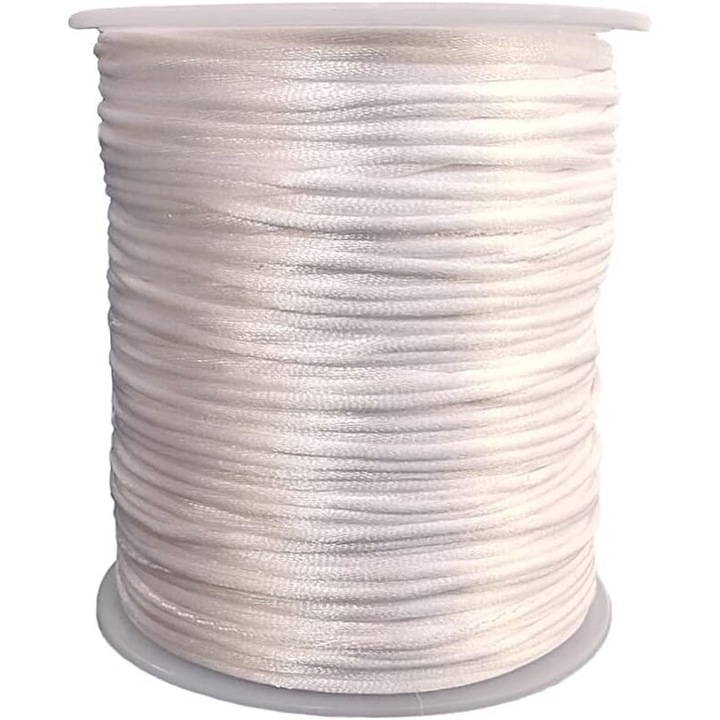 Sfoara din nylon satinat 1.5 mm, alb, set pentru bratari/coliere DIY