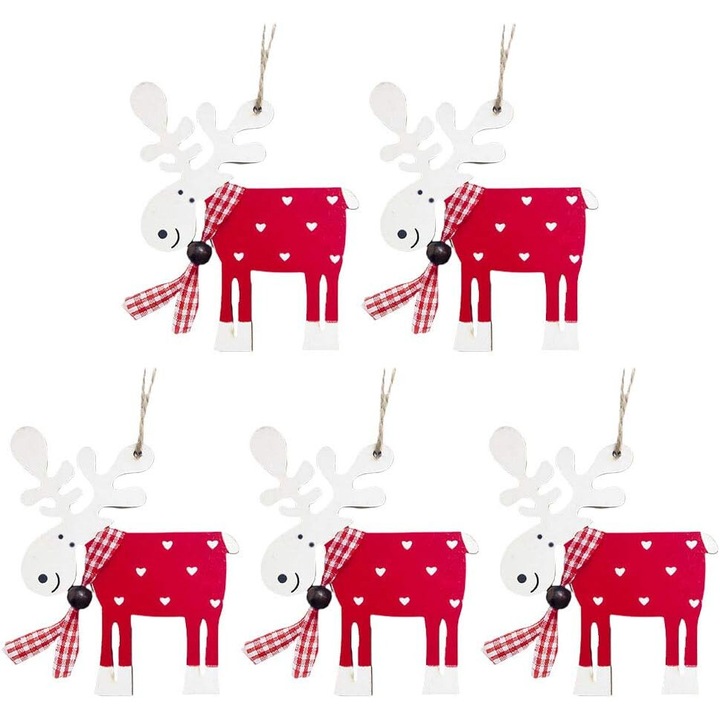 Ornamente de Craciun din lemn rosu, design vintage, set decorativ, usor de agatat