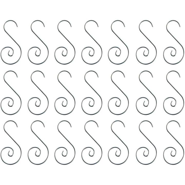 Set 80 carlige pentru Ornamente de Craciun,design S elegant, rezistente la rugina, argintiu