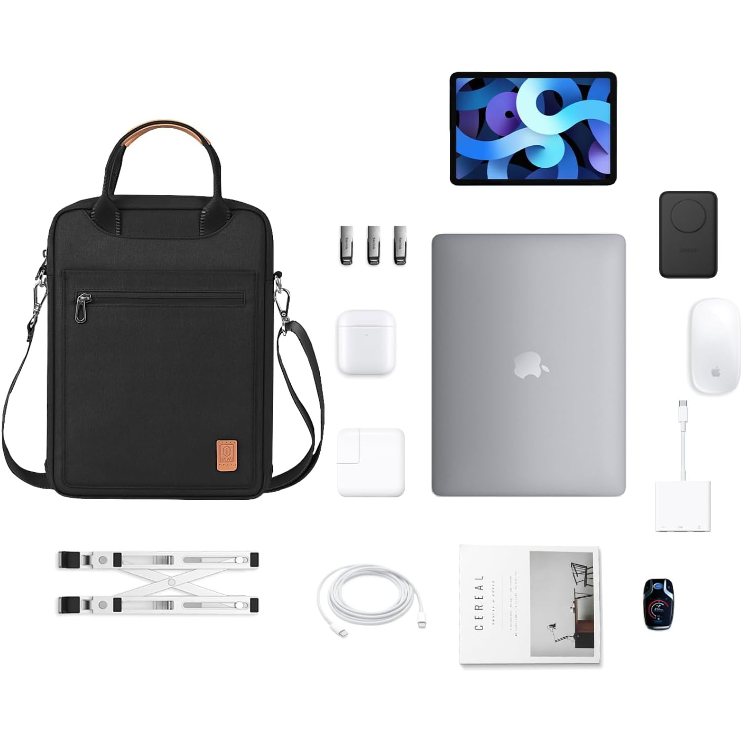Geanta / Husa pentru tableta pana la 12.9 inch si laptop 13.3 inch water resistent cu maner si curea de umar cu fermoar multiple buzunare negru