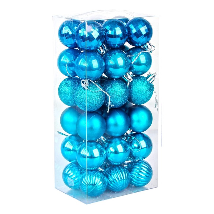 Комплект от 36 коледни топки, Cozevdnt, декоративни, Polyester, Blue