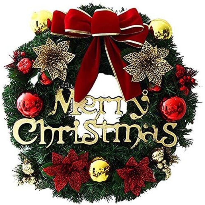 Karácsonyi koszorú bel- és kültéri dekorációkhoz, elegáns koszorú kiváló minőségű anyagokból a klasszikus karácsonyi díszekhez, meleg ünnepi hangulat újrafelhasználható dekorációkkal