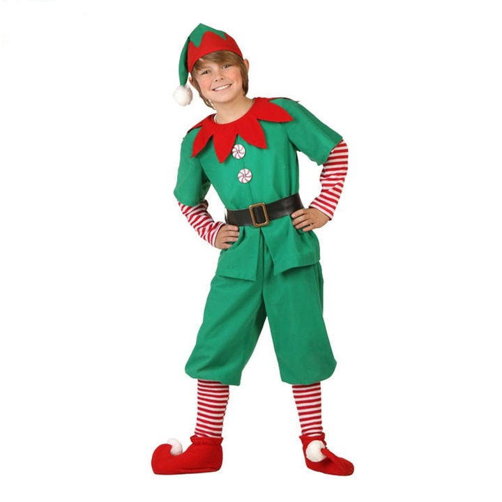 Costum de elf de Craciun pentru copii, bumbac, 160cm, multicolor