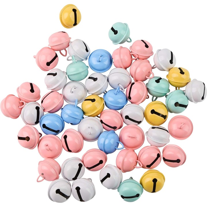 Set 50 clopotei metalici Enforose, ton clar, 22 mm, pentru artizanat, multicolor