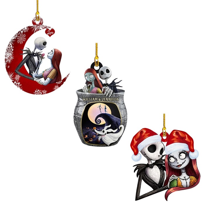 Set 3 pandantive Craciun, acrilice, "The Nightmare Before Christmas", multicolor