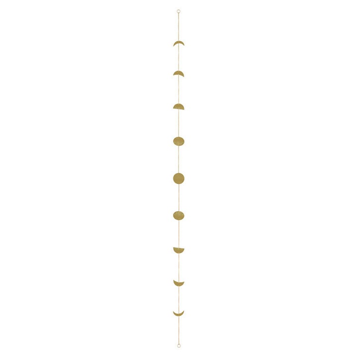 Decoratiune de perete Boho cu faze lunare, ornamente suspendate cu lanturi din cupru, auriu