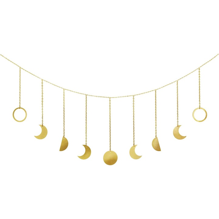 Ghirlanda decorativa fazele lunii, metal, 200 cm, auriu