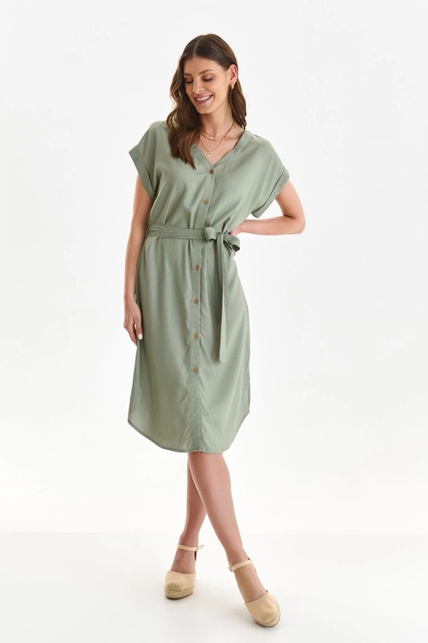 Top Secret, Rochie-camasa cu cordon in talie, Verde sparanghel, 42