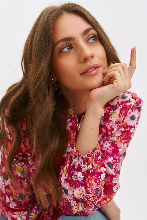 Top Secret, Jacheta bomber cu imprimeu floral, Alb/Roz deschis/Portocaliu deschis, 40