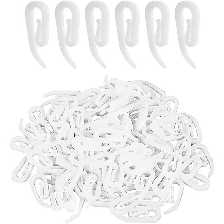 Set 100 carlige perdele, COMEWE, Plastic, Alb, 12x28mm