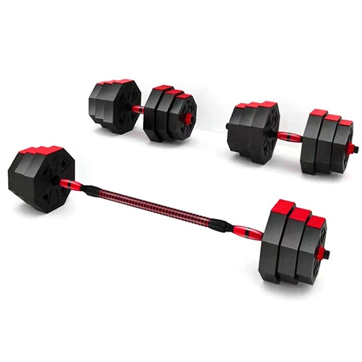 Set multifunctional gantere reglabile, cu bare, cu sistem de conectare si cleme prindere, 20kg