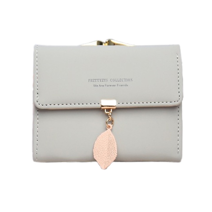 Дамски сив портфейл, 1 отделение за банкноти, 3 отделения за карти, 1 отделение за снимки, 2 отделения, 1 отделение с цип, Сив, 11 x 8.3