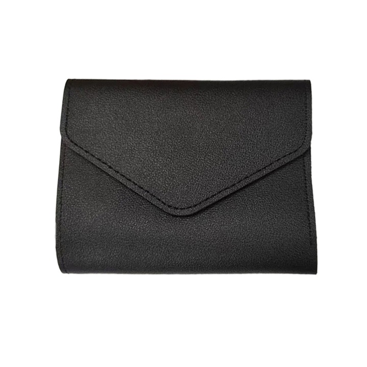 Дамски портфейл AMRINUGL, лачена кожа, един размер, компактен, многофункционален, Черен, One Size