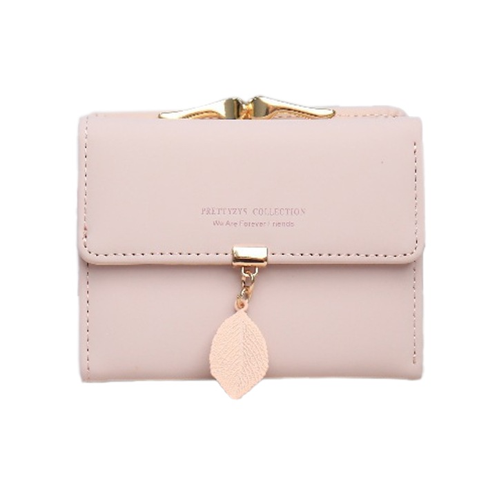 Дамски портфейл AMRINUGL, лакирана кожа, 1 отделение за банкноти, 3 отделения за карти, Розово, One Size