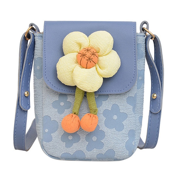 Jormftte válltáska, Virágos modell, fekete-fehér-kék, 12,16 cm, 1 darabos szett.