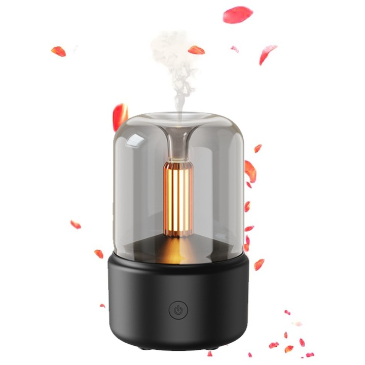 Mini USB aromaterápiás párásító, sárga fény, 120ml, 8h, automatikus védelem, csendes
