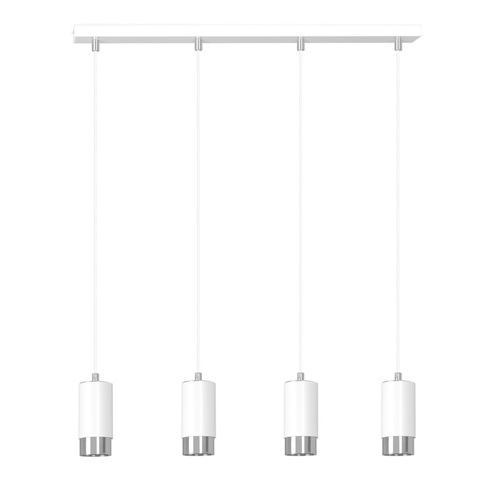 Lustra suspendata EMIBIG Lighting FUMIKO, 4 surse de lumina, alb cu accente crom, design tubular