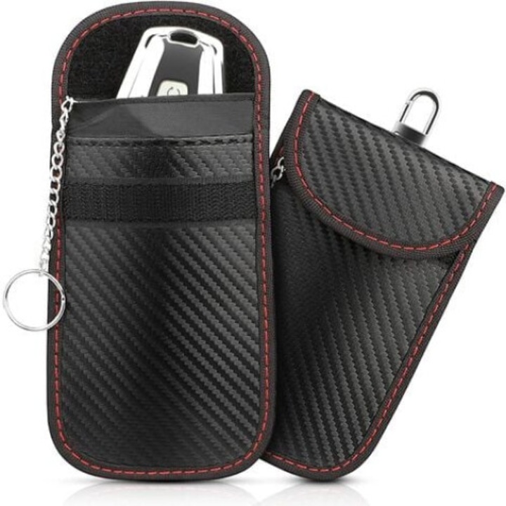 Set de 2 huse Faraday pentru blocarea semnalului, BGHYHYHI, protectie RFID, 14x9cm, carbon