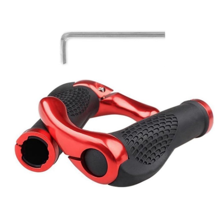 2 db kerékpár fogantyú készlet, gumi és alumínium, 13,8 x 2,2 cm, lengéscsillapító, enkourakoko®, piros