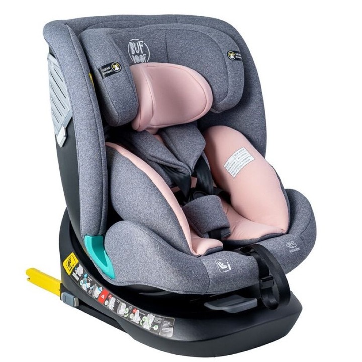 Столче за кола Saphir Deluxe BUF BOOF iSize Pink с Isofix позиция за сън 165 градуса въртяща се на 360 градуса 40-150 см