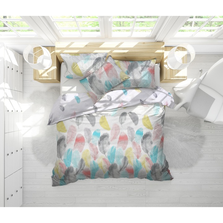 Set Alcam, Peacock, 2 perne microfibra 50x70 cm si pilota matlasata 180x200 cm