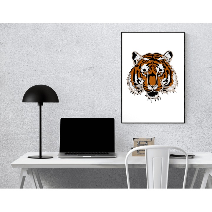 Tablou Tigru bengalez, din lemn, 45x45 cm