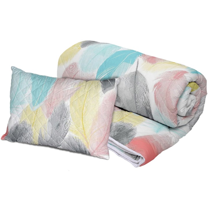 Set Alcam, Peacock, perna microfibra 50x70 cm si pilota matlasata 140x200 cm