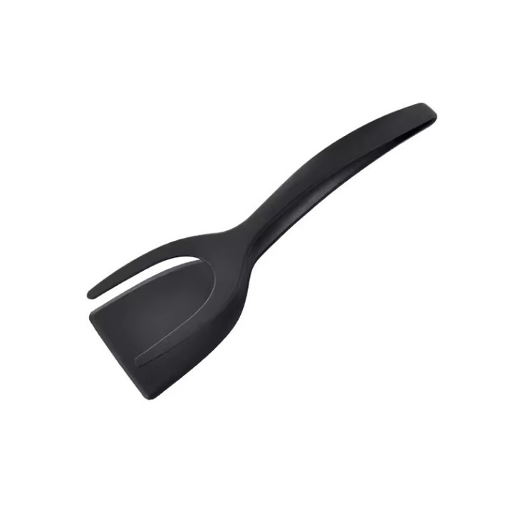 Spatula Multifunctionala Tip Cleste pentru Gatit oua, friptura, clatite, din Silicon, Rezistenta la Caldura, BPA Free, Ergonomica si Usor de Folosit, Dimensiuni 30 cm lungime, Greutate 100 g - Negru