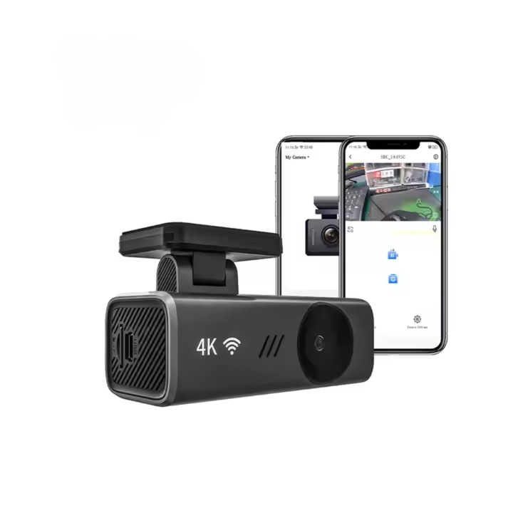 4K Ultra HD Dash Cam Wi-Fi-vel, 145°-os széles felvételi szög, kiváló minőségű felvétel, éjszakai látás, mozgásérzékelés, mobilalkalmazáson keresztül könnyen telepíthető és vezérelhető, hangvezérlés, SD-kártya támogatás akár 128 GB-ig, szürke