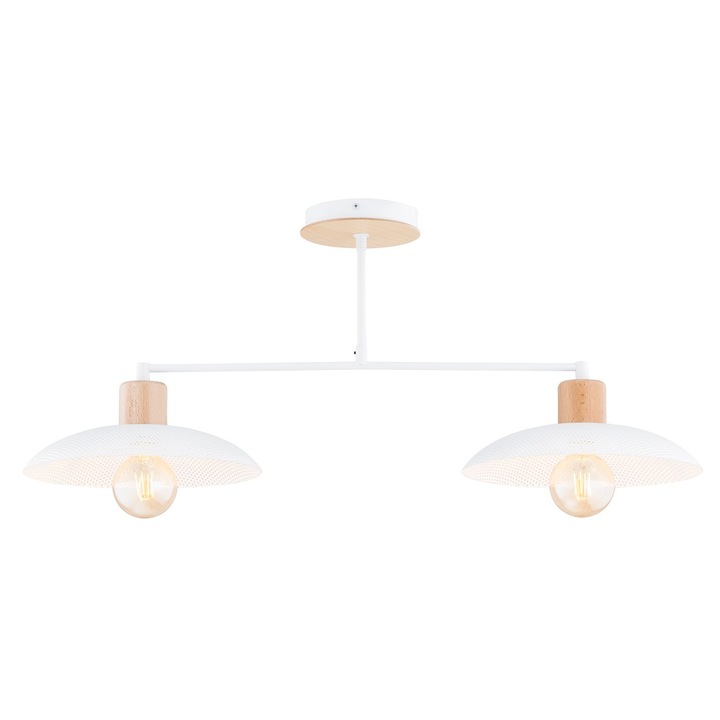 Lustre KOBE, EMIBIG Lighting, alb, 3 surse de iluminat, stil industrial, elemente din lemn
