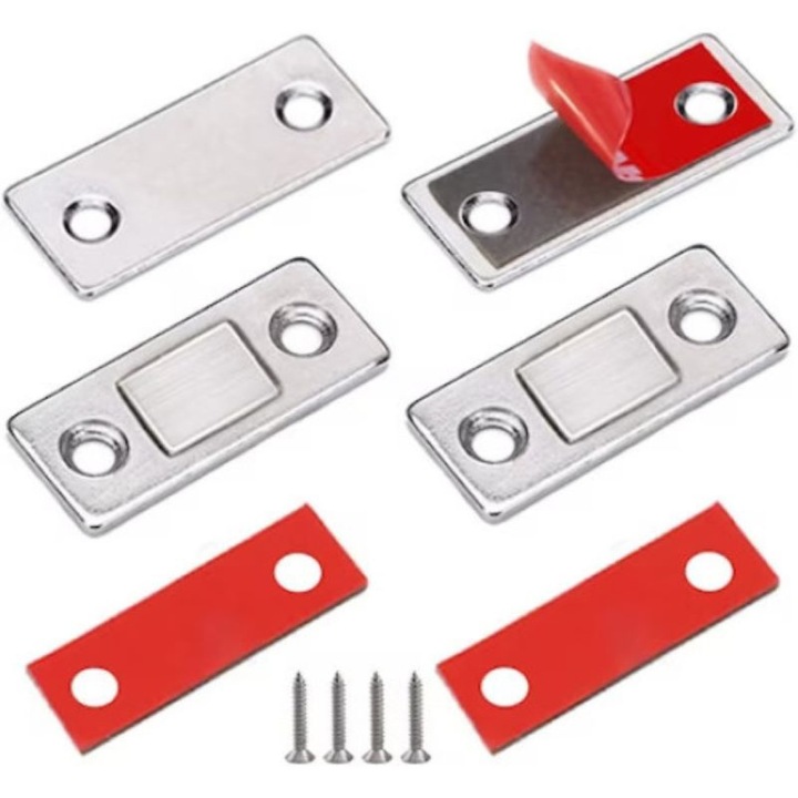 Set 2 Inchizatoare Magnetice cu Suruburi, Chris Badzi 369®, pentru Usi Dulap/Sertare/Dressing, Dimensiuni 2 * 1, 7 * 0, 35 cm, Metal Ultra Subtire, Argintiu, Aderenta Puternica, inclusiv pentru Usile Glisante sau Terase, Ferestre