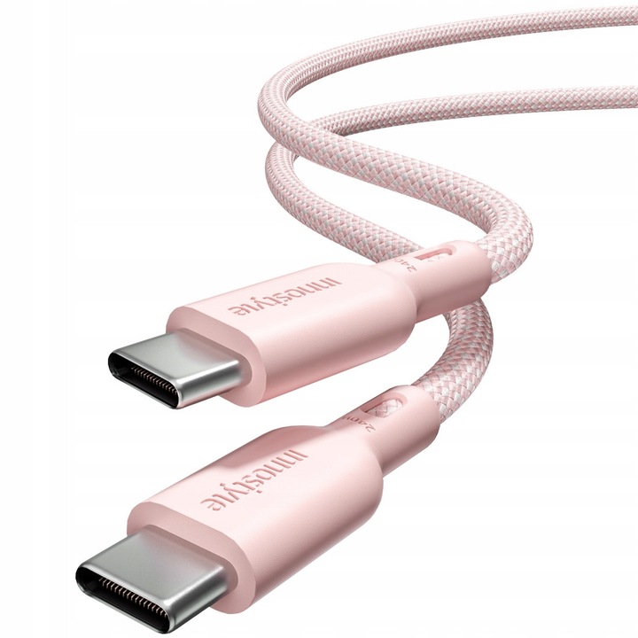 Кабел за данни и зареждане, Innostyle®, USB-C, бързо зареждане 240W 5A, за MacBook, iPhone 15 / Plus / Pro / Max, iPad, Samsung, Xiaomi, Oppo, съвместим с Android Auto и Apple CarPlay, Kevlar® 2M, розов