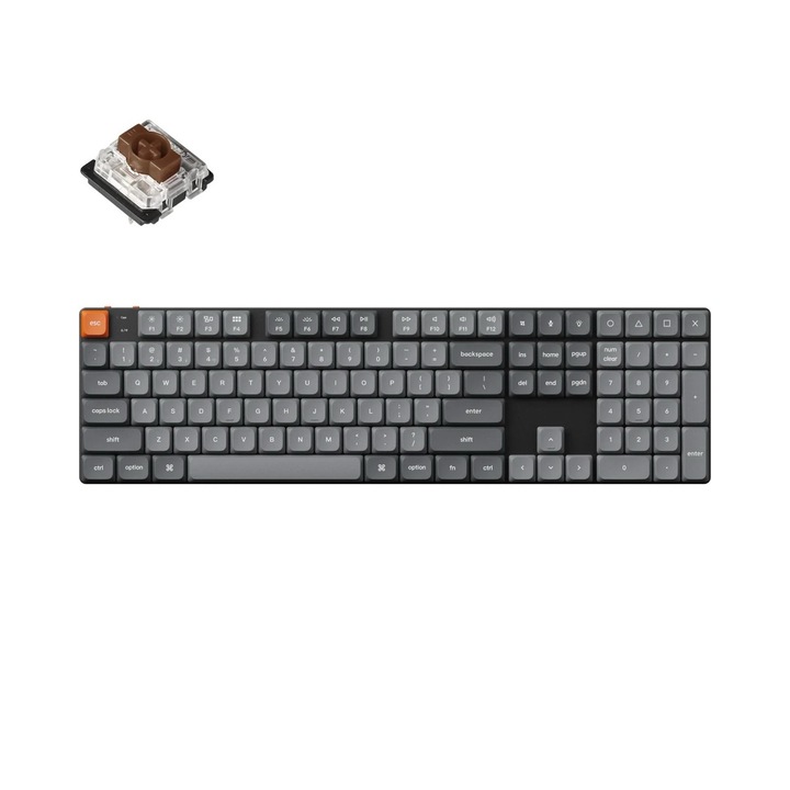 Безжична механична клавиатура Keychron K5 Max QMK/VIA, RGB LED, 2.4GHz, Bluetooth 5.1, USB-C, Low Profile Gateron Brown, сив