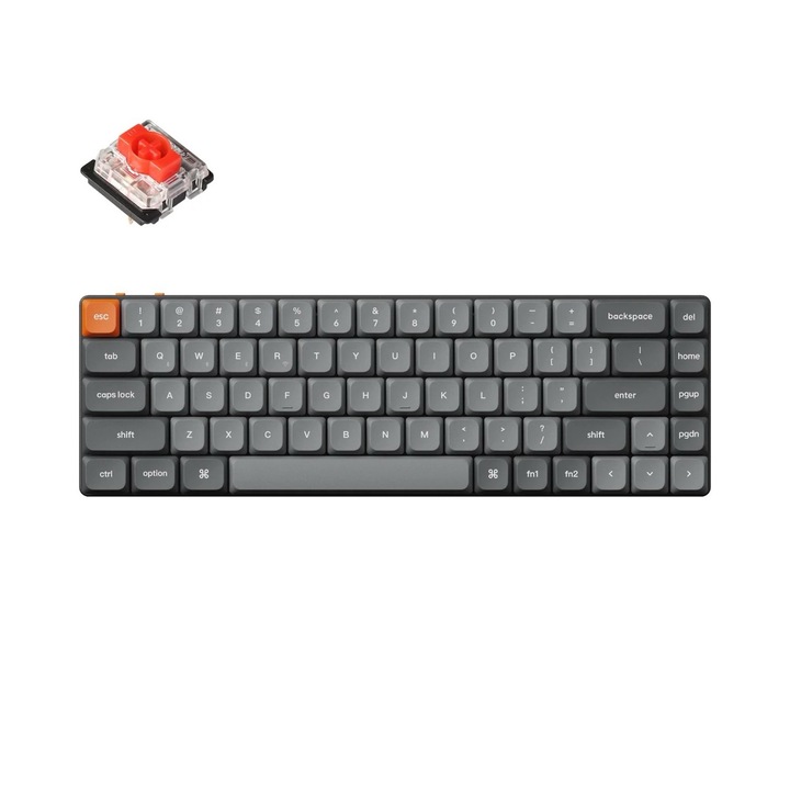 Безжична механична клавиатура Keychron K7 Max QMK/VIA, Hot-Swap, RGB LED, 2.4GHz, Bluetooth 5.1, USB-C, Low Profile Gateron Red, сив